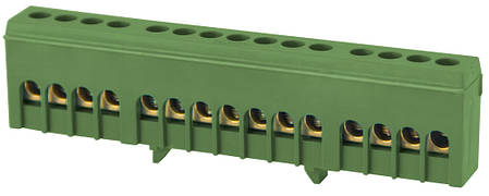 Шина нульова E.NEXT 15 отворів на DIN-рейку ізольована зелена, фото 1