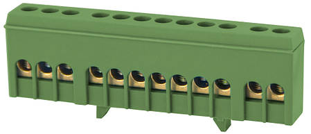 Шина нульова E.NEXT 12 отворів на DIN-рейку ізольована зелена, фото 1