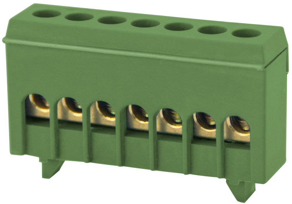 Нульова шина E.NEXT на DIN-рейку з 7 отворами, ізольована, зелена