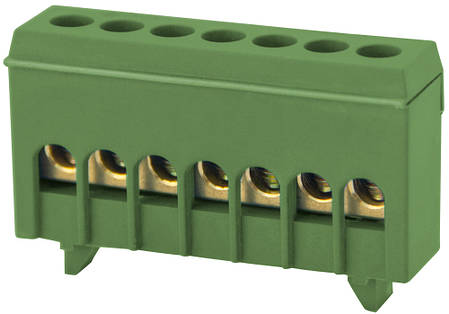 Нульова шина E.NEXT на DIN-рейку з 7 отворами, ізольована, зелена, фото 1