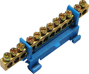 Шина нульова E.NEXT 12 отворів синя з ізоляцією для DIN-рейки, фото 1