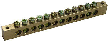 Шина нульова E.NEXT 12 отворів 60 А, для DIN-рейки, латунь, без ізоляції, фото 1