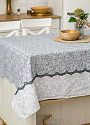 Скатертина лляна 150х150 см (квадратна, на круглий стіл) Горошок ажурний