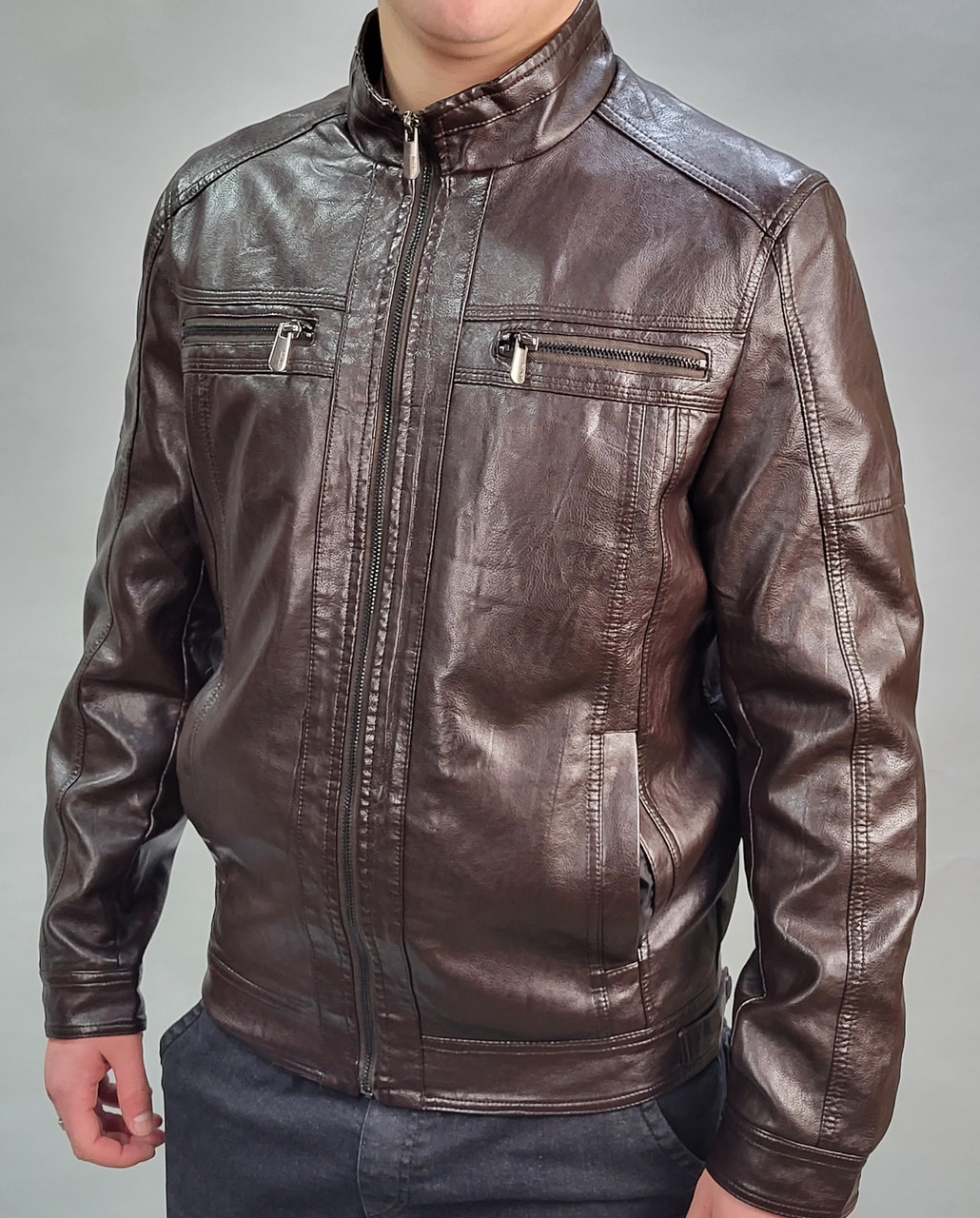 Куртка чоловіча екошкіра, Коричневий, 6XL