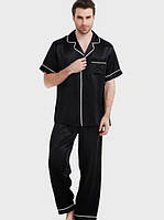Мужская пижама атласная шелковая черная с коротким рукавом (размер S - XXXL 42-56)
