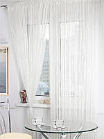 Занавеска на дверь с бахромой 105х200 см Белая, декоративная штора нитка на дверь | занавіски на кухню (NT)