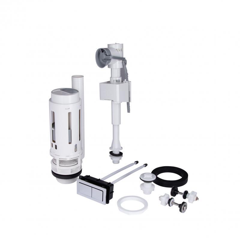 Qtap GB комплект арматури для бачка унітаза з подвійною круглою кнопкою змиву 4,8 см і клапаном нижнього подавання, фото 1