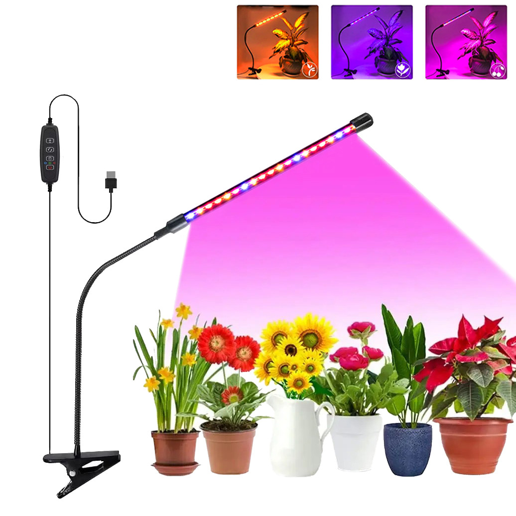 Фітолампа для рослин LED Plant Grow Light 18W, лампа для рослин гнучка зі зміною кольору, фітосвітильник