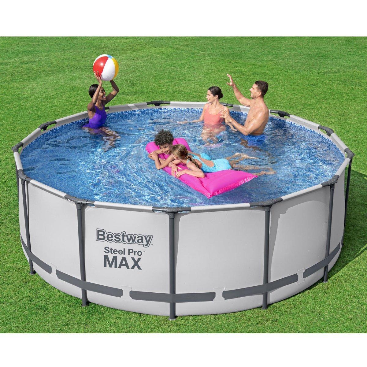 Круглий сімейний каркасний басейн Bestway 5618W (396х122 см) з картриджним насосом драбиною і тентом