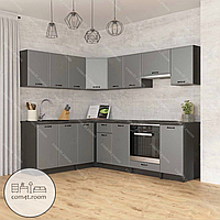 Угловой кухонный комплект, кухонная мебель, модульная кухня С-076 Черный - Асфальт