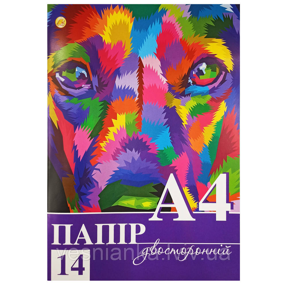 Набір кольорового двохстороннього паперу 14 аркушів А4 Тетрада