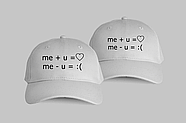 Парні кепки "me+u= 🤍 me-u= :(" для закоханих., фото 4