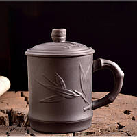 Чашка заварник для чая с крышкой глиняная Листья бамбука 300 мл. Кружка заварочная из исинской глины