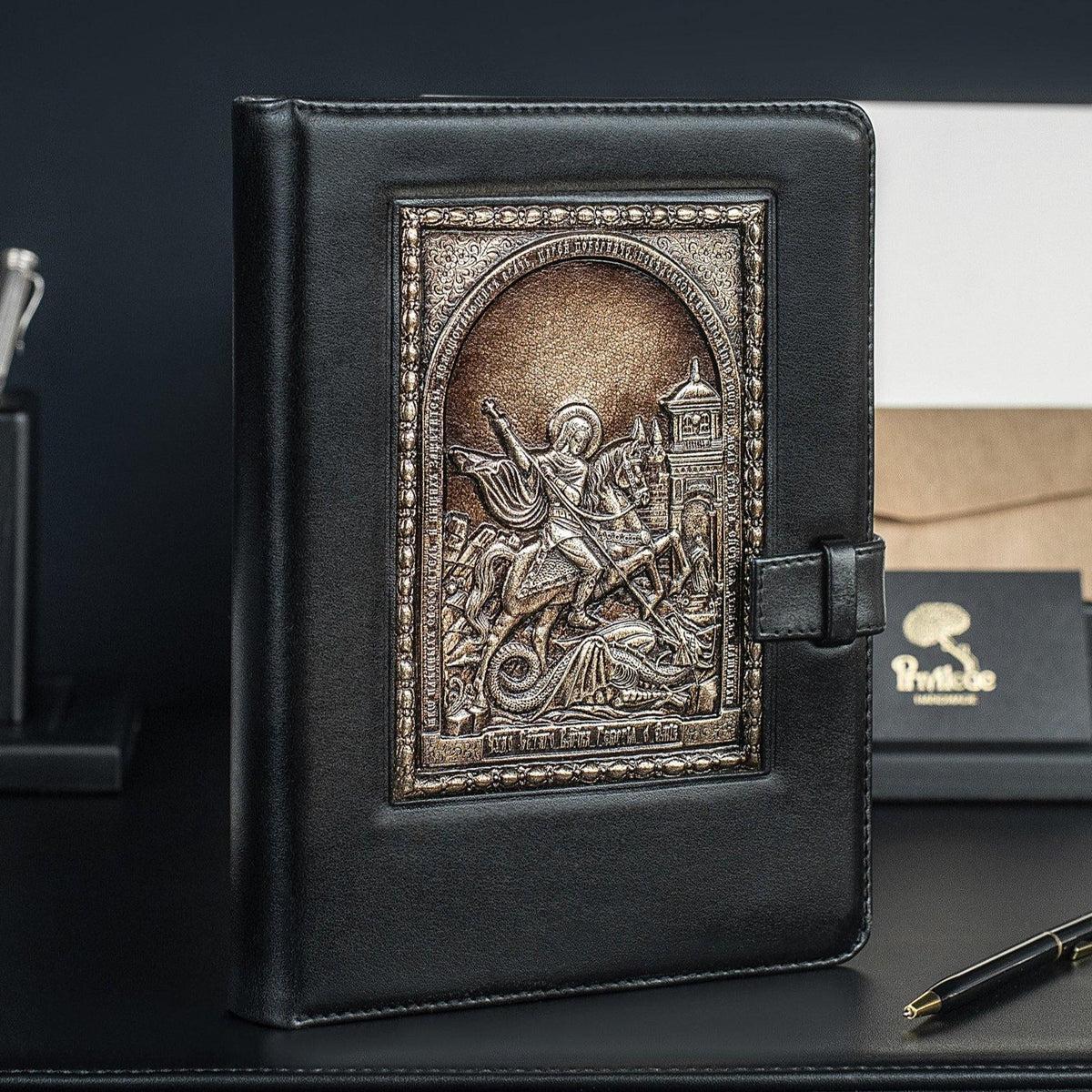 Шкіряний блокнот "Святий Георгій" чорний, фото 1