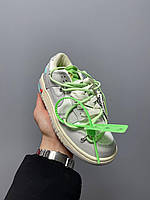 Женские кроссовки Nike SB Dunk x Off White Lot 43 серые с зелеными шнурками кожаные офф вайт