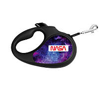 Повідець-рулетка для собак WAUDOG R-leash, малюнок "NASA21", L, до 50 кг, 5 м, світловідбиваюча стрічка чорний