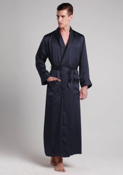 чоловічий шовковий атласний халат купить чоловічий шовковий халат синій