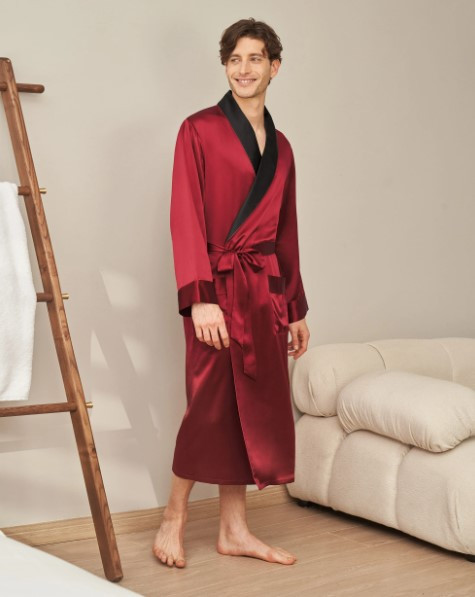 чоловічий шовковий атласний халат купить чоловічий шовковий халат бордо