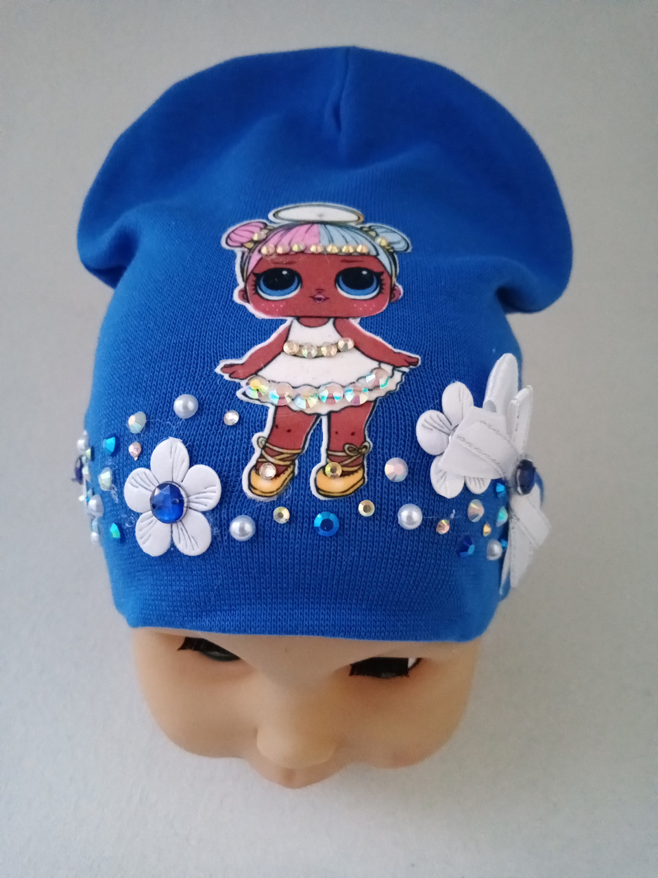 Трикотажна шапка подвійна дівчинка до 6 місяців  Шапка лялька лол Шапка лол <unk> Шапка для немовлят, фото 1