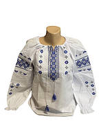 Женская белая вышиванка с синей вышивкой крестиком Украина УкраинаТД 44-58 размеры