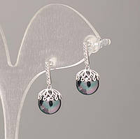 Сережки Xuping із перлами Майорка чорний із відтінком бензин d-9мм L-18 мм родій купити біжутерію оптом в інтернеті