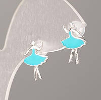 Сережки пусети кульчики Xuping срібний метал з блакитною емалю 15х11мм купити біжутерію дешево оптом в інтернеті