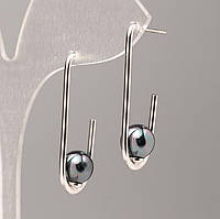 Сережки Xuping з чорними перлами Майорка d-8мм L-3см+- родій купити біжутерію оптом в інтернеті