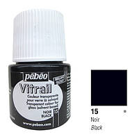 Краска по стеклу и металлу лаковая прозрачная Vitrail 015 Черный 45 мл Pebeo