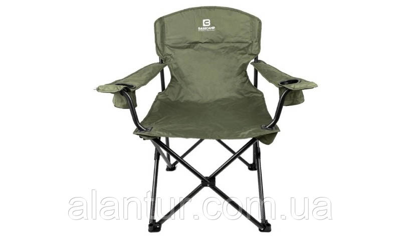 Складне кемпінгове крісло BaseCamp Big Boy Оливковий, макс. навантаження 120 кг, для дачі та відпочинку, фото 1