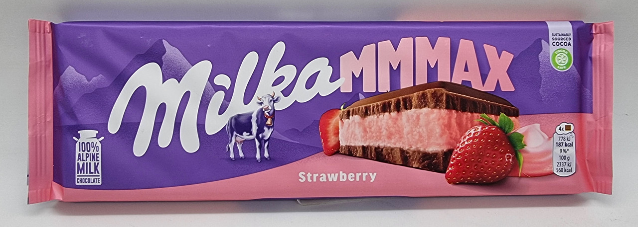 Молочный шоколад Milka Strawberry з начинкою з полуничною начинкою 300г