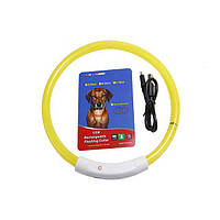 Нашийник для собак з Led-підсвіткою водостійкий з Usb зарядкою Жовтий 35 см