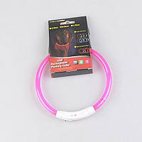 Нашийник для собак з Led-підсвіткою водостійкий з Usb зарядкою Рожевий 35 см