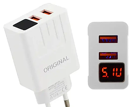 Адаптер (A-14) 220v 2 usb with digital display CX QC03