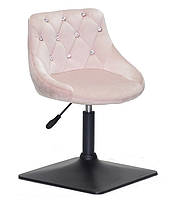 Стілець Foro SV 4 BK-Base рожевий В-1021 оксамит із каретною стяжкою зі стразами на чорній квадратній нозі, фото 2