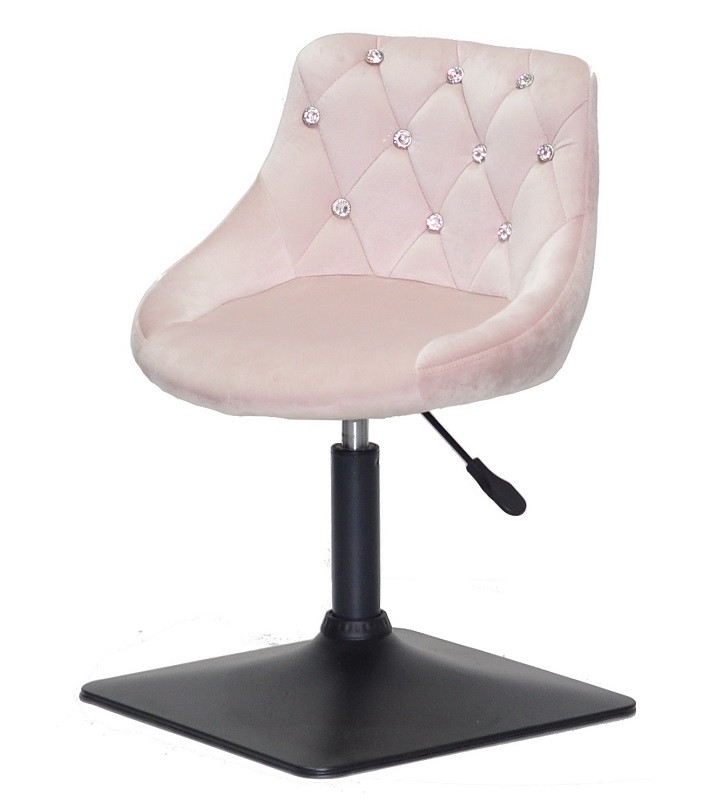 Стілець Foro SV 4 BK-Base рожевий В-1021 оксамит із каретною стяжкою зі стразами на чорній квадратній нозі, фото 1