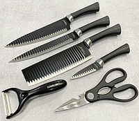 Качественный набор черных кухонных ножей с мраморным покрытием из 6 предметов для кухни ХЕ726, GP11