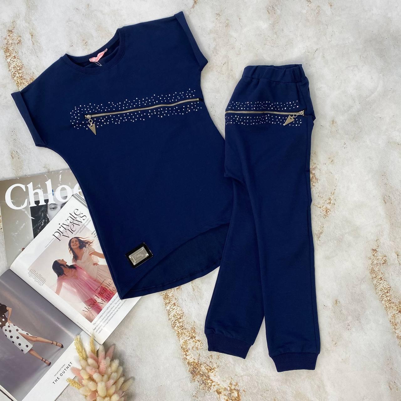 Стильний костюм для дівчинки зі стразами 2427 Perla Jife, Серый, Девочка, Лето, 14/15 лет, фото 1