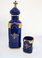 Керамічна пляшечка для зберігання освяченої води (темно синя розмальовка)