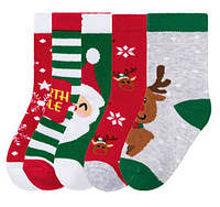 Комплект носков c Новогодним оформлением из 5 пар, размер обуви 27-30, цвет белый, красный, зеленый, серый