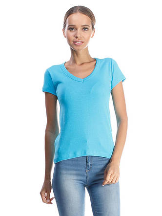 Жіноча футболка V-подібним вирізом Sancakli блакитний, фото 2