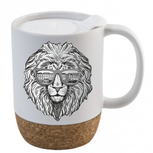 Чашка з написом "Місто Льва" з кришкою та підставкою з кірки в коробці, 400 мл, подарунок для шанувальників кави