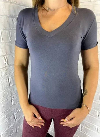 Жіноча футболка V-подібним вирізом Sancakli сірий, фото 2
