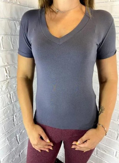 Жіноча футболка V-подібним вирізом Sancakli сірий