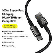 Kабель для швидкої зарядки USB на Type-C Baseus 100W 6A Tungsten Gold Fast Charging Cable 2м (чорний), фото 2