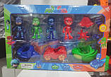 Игровой набор фигурок герои в масках PJ Masks  4 шт 8 см + 3 машинки Catboy, Owlette, Gekko, night ninja, фото 3