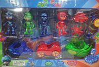 Игровой набор фигурок герои в масках PJ Masks 4 шт 8 см + 3 машинки Catboy, Owlette, Gekko, night ninja
