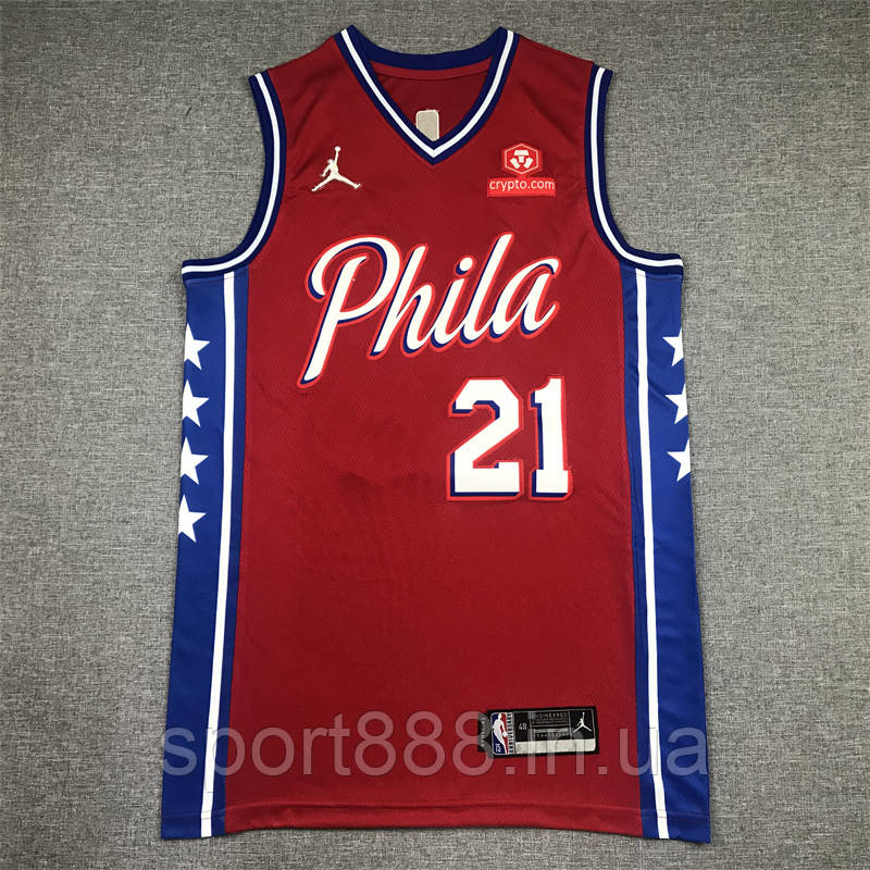 Червона майка Nike Embiid No21 (майлик Ембіїд) команда Philadelphia 76ers сезон 2022-2023