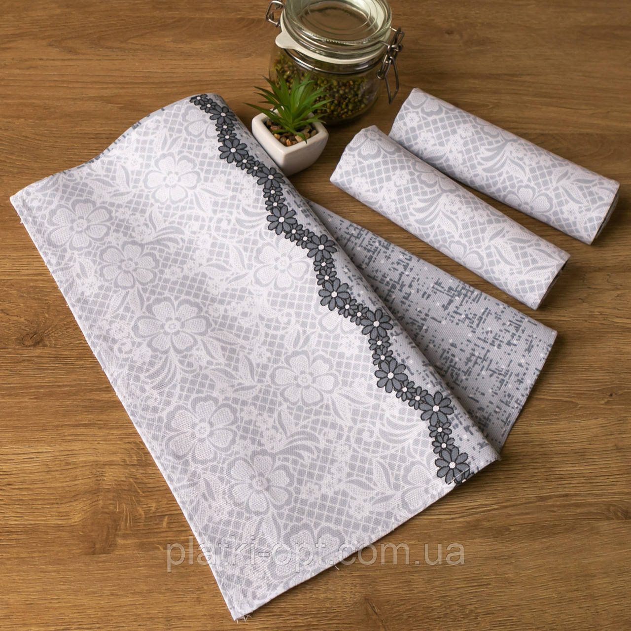 Рушник лляний великий "Горошок ажурний" 75х40 см.