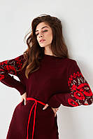 Вязаное женское платье «Любава» красный, капучино, бордовый)