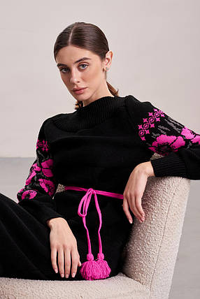 В'язана жіноча сукня "Любава" (рожевий,чорний, графіт), фото 2